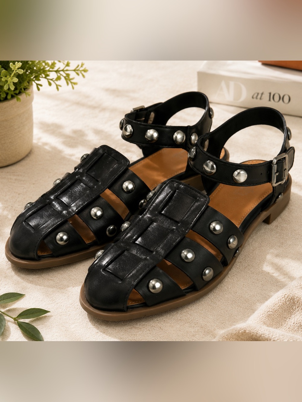 Ana Black Studded Fisherman Gladiator Sandals Size 7 NWT
